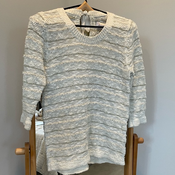 Poem by Oliver Bonas Striped fringe and metallic tie back sweater size medium - Picture 2 of 7